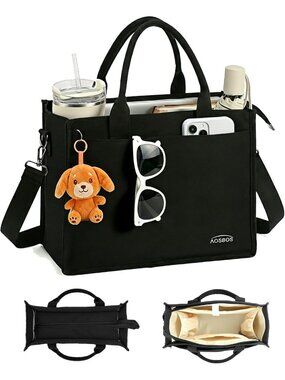 Stylish Canvas Tote Bag for Women, Zipper Closure, 14" Laptop Work Bag